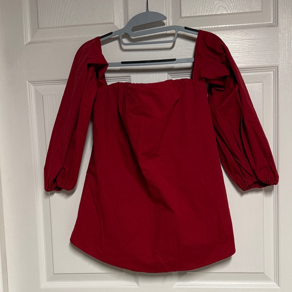 Theory Red Square Neck Blouse